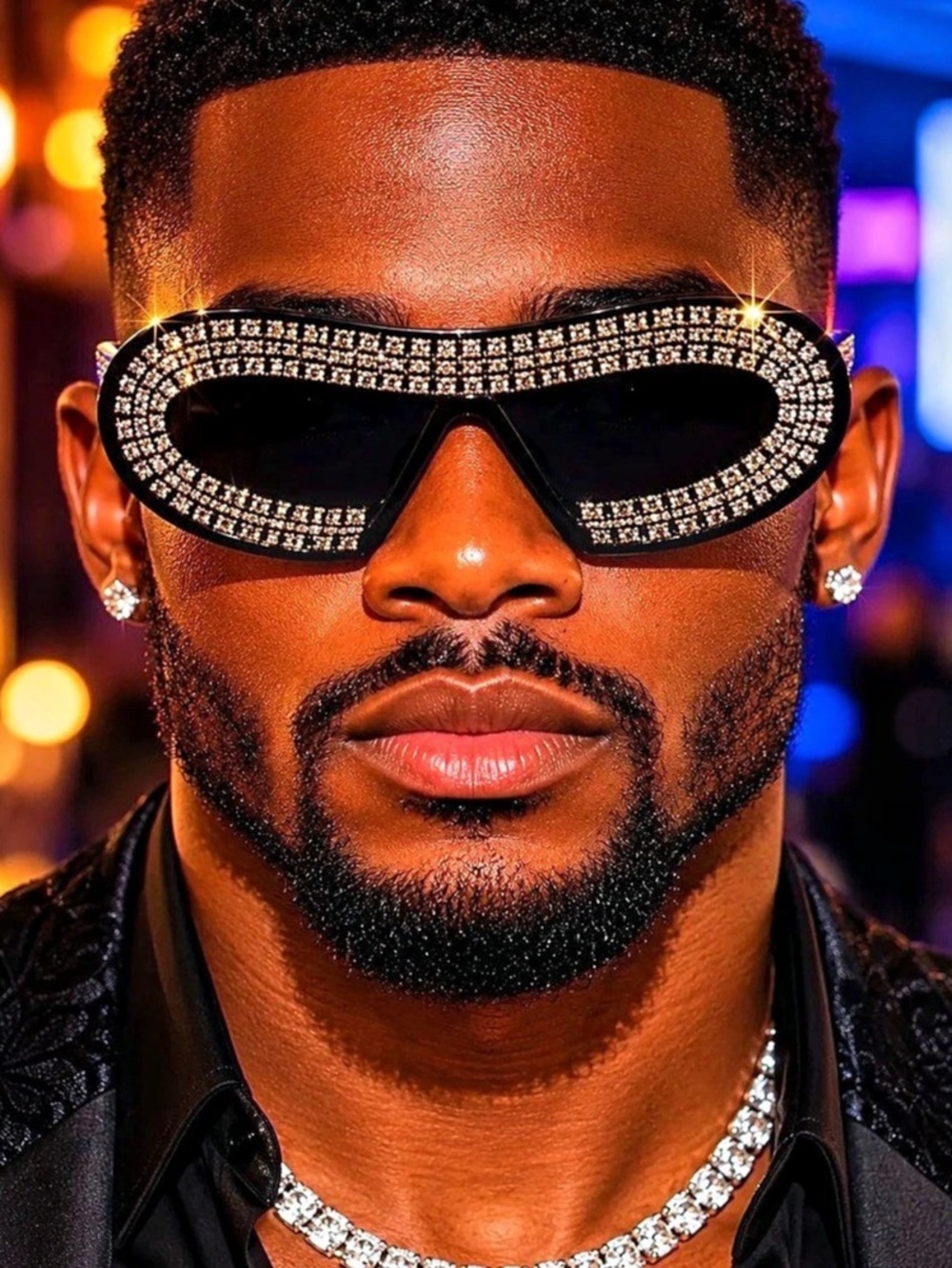 Rhinestone Shield Sunglasses in Black & Red